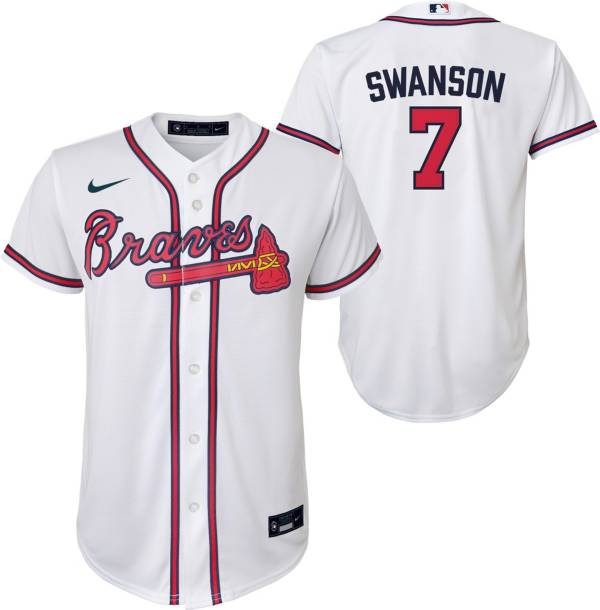 Nike Youth Atlanta Braves Dansby Swanson #7 White Replica Baseball Jersey