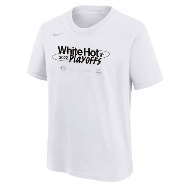 Nike Youth Miami Heat “White Hot Playoffs” White 2022 NBA Playoffs Mantra T-Shirt