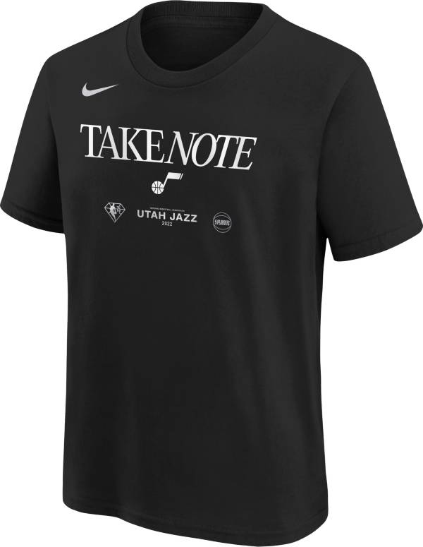 Nike Youth Utah Jazz “Take Note” Black 2022 NBA Playoffs Mantra T-Shirt