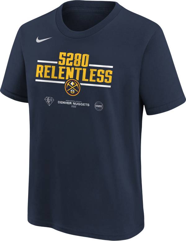 Nike Youth Denver Nuggets “Relentless” Navy 2022 NBA Playoffs Mantra T-Shirt