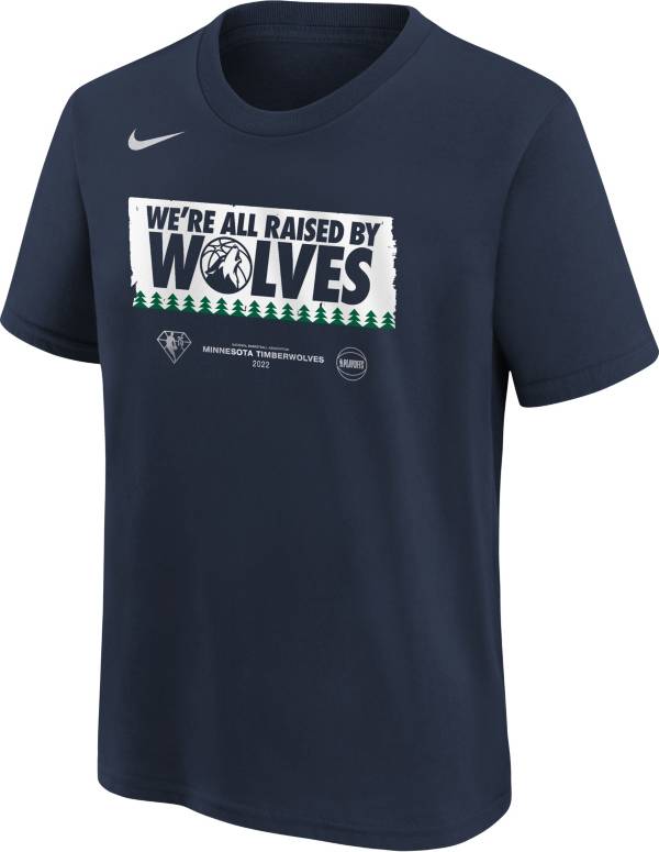 Nike Youth Minnesota Timberwolves “We're All Raised by Wolves” Navy 2022 NBA Playoffs Mantra T-Shirt