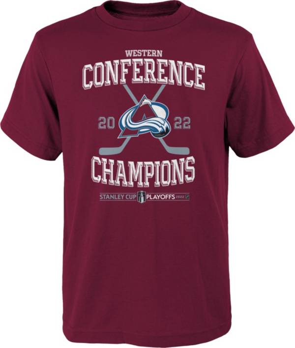 NHL Youth 2022 Conference Champions Colorado Avalanche Hockey Sticks T-Shirt