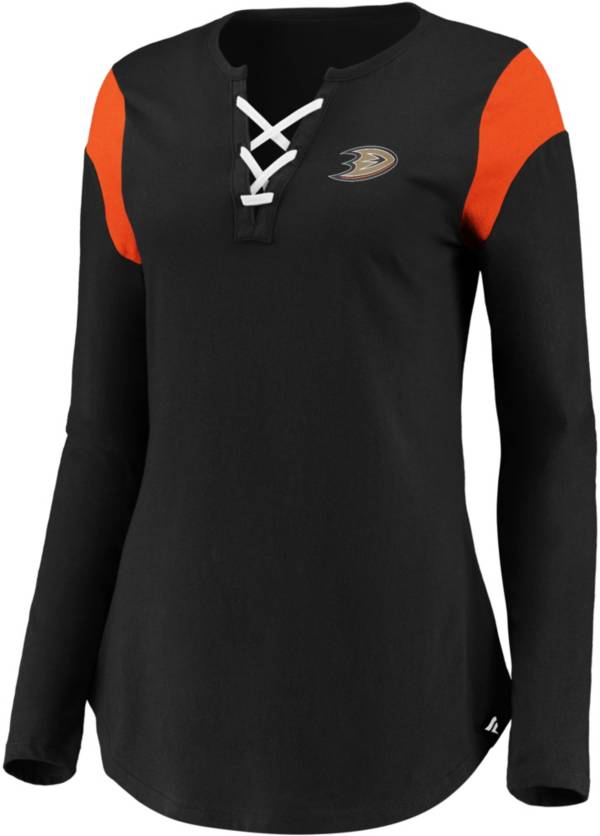 NHL Women's Anaheim Ducks Lace-Up Black T-Shirt