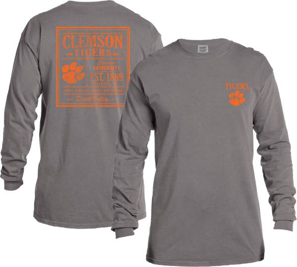 Image One Men's Clemson Tigers Grey Vintage Poster Long Sleeve T-Shirt