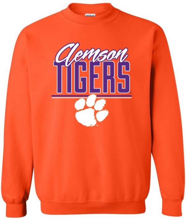 Image One Men's Clemson Tigers Orange Script Crew Neck Sweatshirt