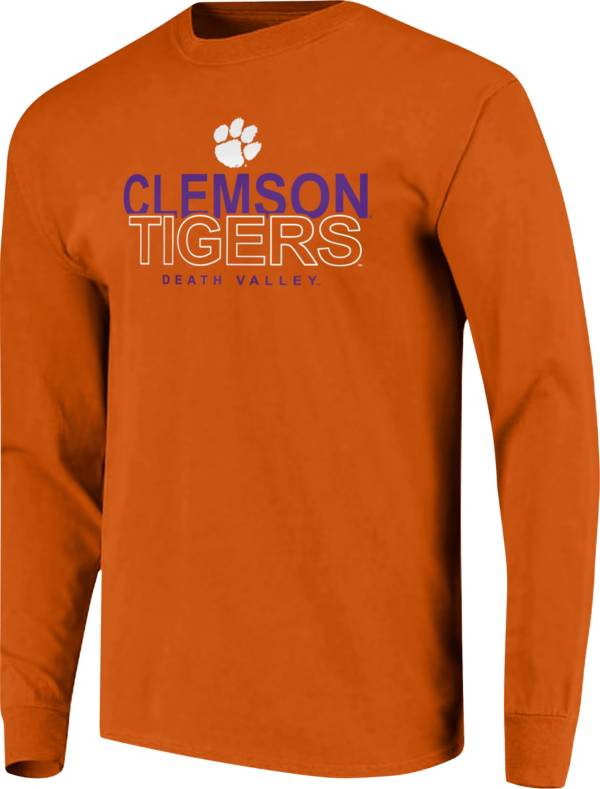 Image One Men's Clemson Tigers Orange Overtype Logo Long Sleeve T-Shirt product image