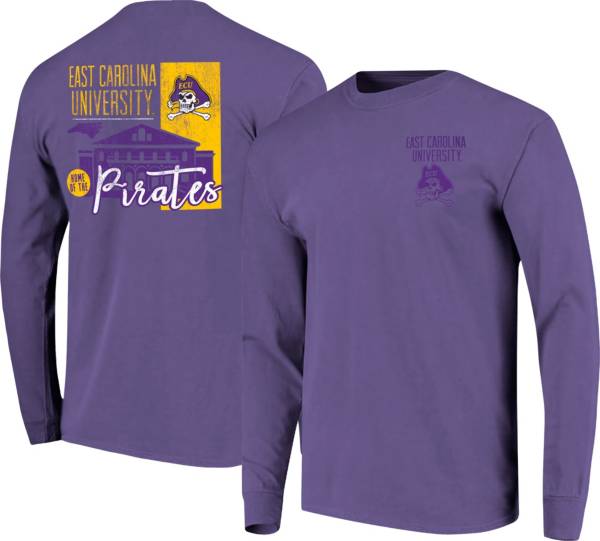 Image One Men's East Carolina Pirates Purple Building Strip Long Sleeve T-Shirt