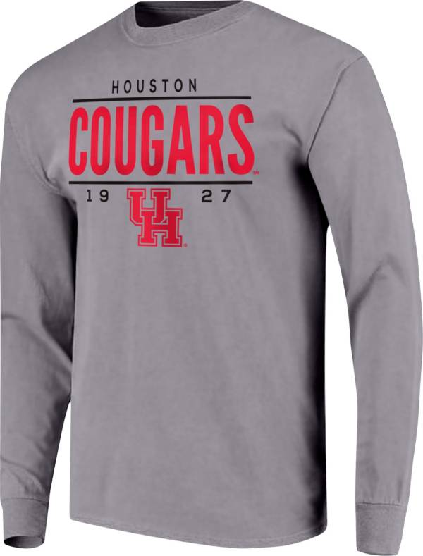 Image One Men's Houston Cougars Grey Traditional Long Sleeve T-Shirt