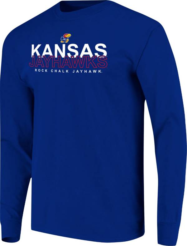 Image One Men's Kansas Jayhawks Blue Overtype Logo Long Sleeve T-Shirt