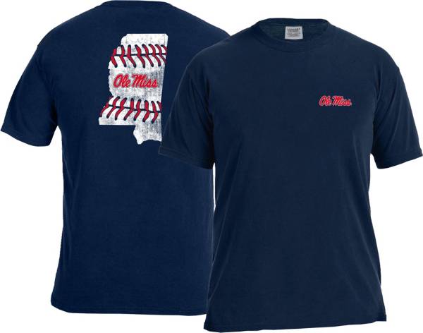 Image One Men's Ole Miss Rebels Blue Baseball Laces T-Shirt