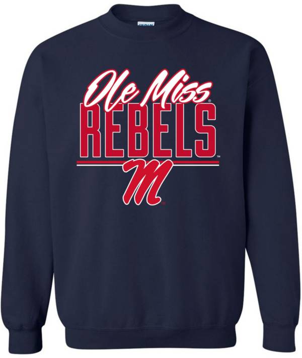 Image One Men's Ole Miss Rebels Blue Script Crew Neck Sweatshirt