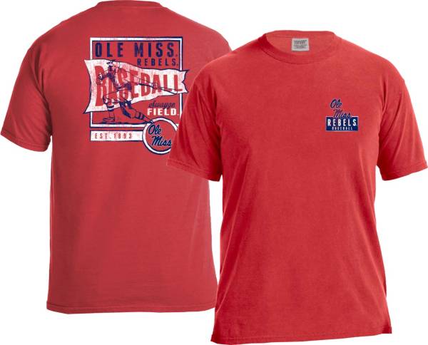 Image One Men's Ole Miss Rebels Red Baseball Flag T-Shirt