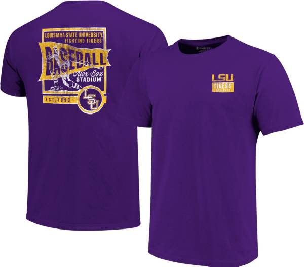 Image One Men's LSU Tigers Purple Vintage Baseball Flag T-Shirt