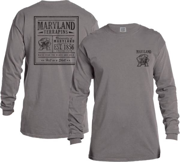 Image One Men's Maryland Terrapins Grey Vintage Poster Long Sleeve T-Shirt