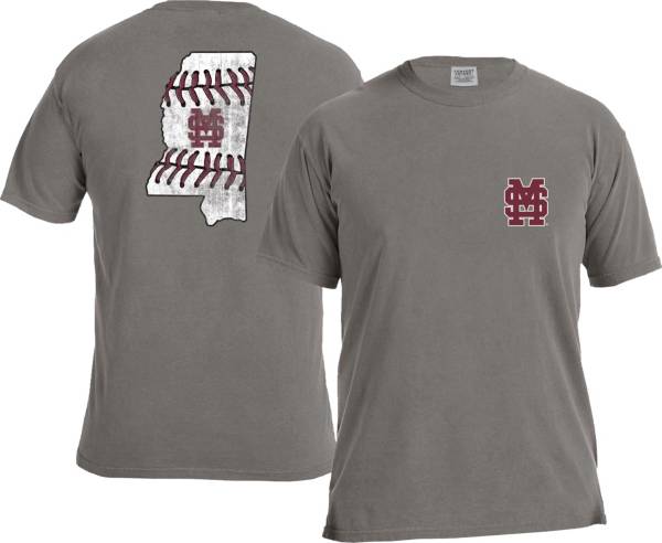 Image One Men's Mississippi State Bulldogs Grey Baseball Laces T-Shirt product image
