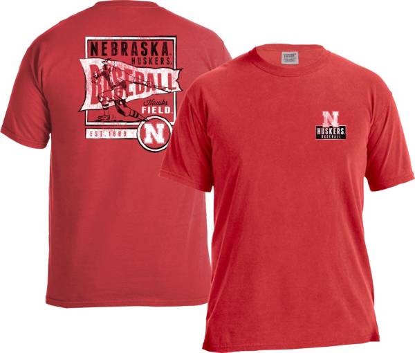 Image One Men's Nebraska Cornhuskers Scarlet Baseball Flag T-Shirt