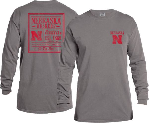 Image One Men's Nebraska Cornhuskers Grey Vintage Poster Long Sleeve T-Shirt