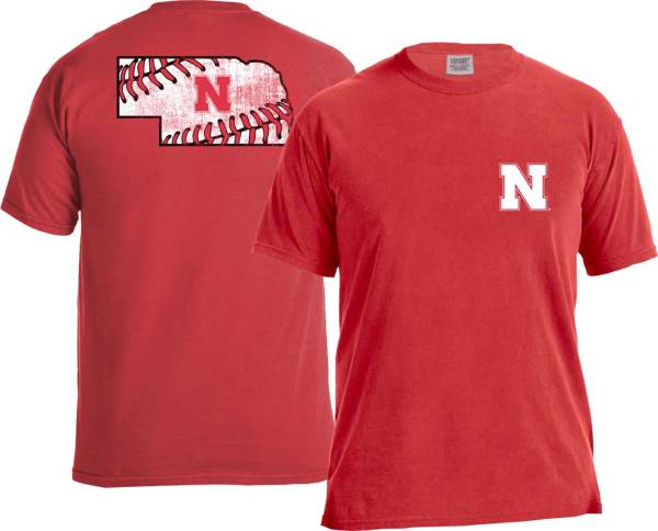 Image One Men's Nebraska Cornhuskers Scarlet Baseball Laces T-Shirt