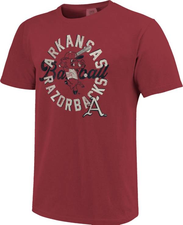 Image One Men's Arkansas Razorbacks Cardinal Retro Baseball T-Shirt