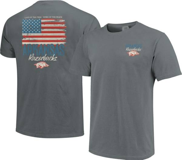 Image One Men's Arkansas Razorbacks Grey Worn Flag T-Shirt