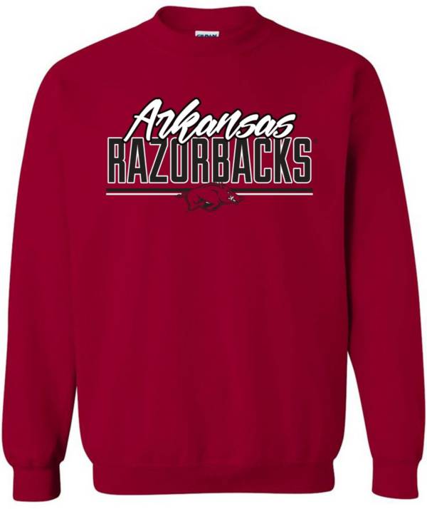 Image One Men's Arkansas Razorbacks Cardinal Script Crew Neck Sweatshirt