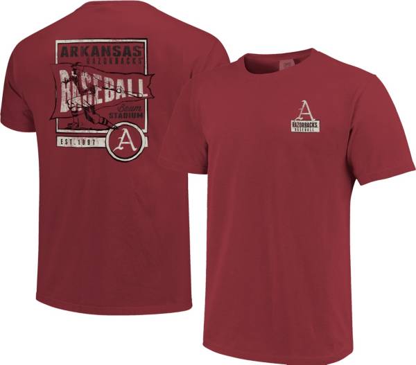 Image One Men's Arkansas Razorbacks Cardinal Baseball Flag T-Shirt
