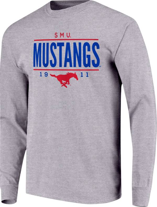 Image One Men's Southern Methodist Mustangs Grey Traditional Long Sleeve T-Shirt