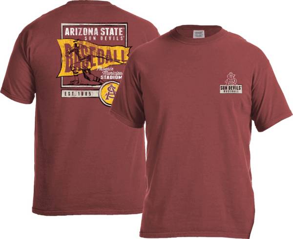 Image One Men's Arizona State Sun Devils Maroon Baseball Flag T-Shirt