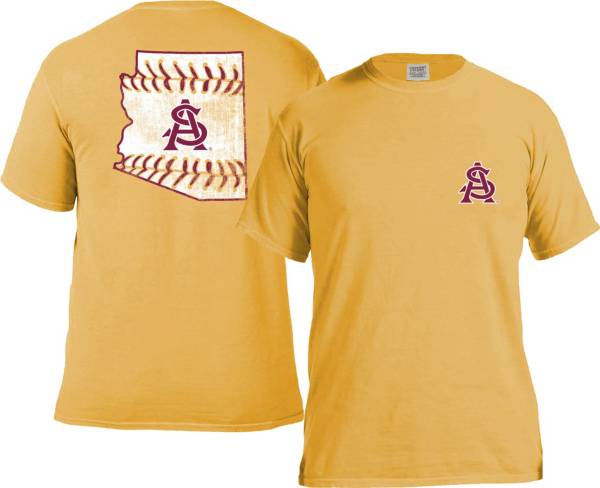 Image One Men's Arizona State Sun Devils Gold Baseball Laces T-Shirt