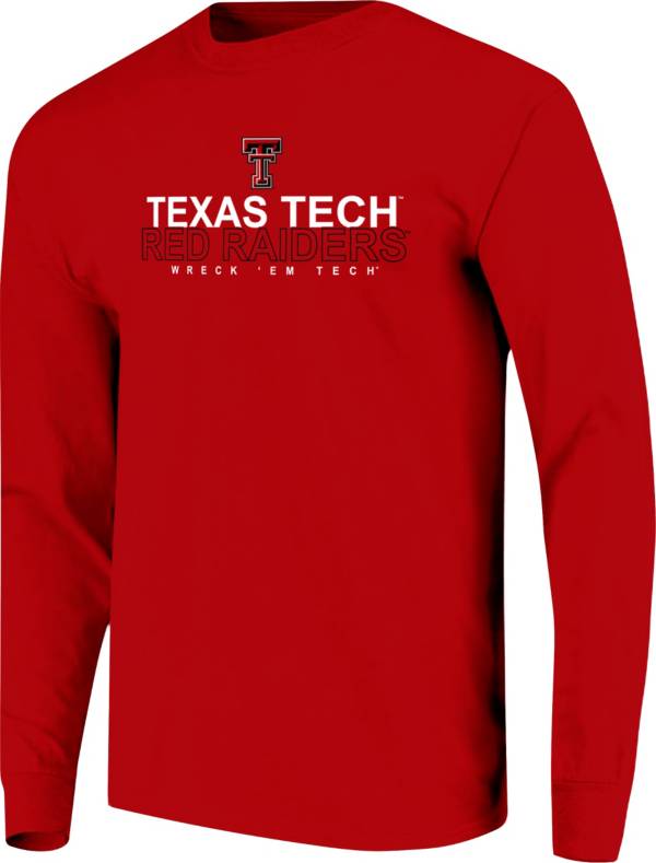 Image One Men's Texas Tech Red Raiders Red Overtype Logo Long Sleeve T-Shirt