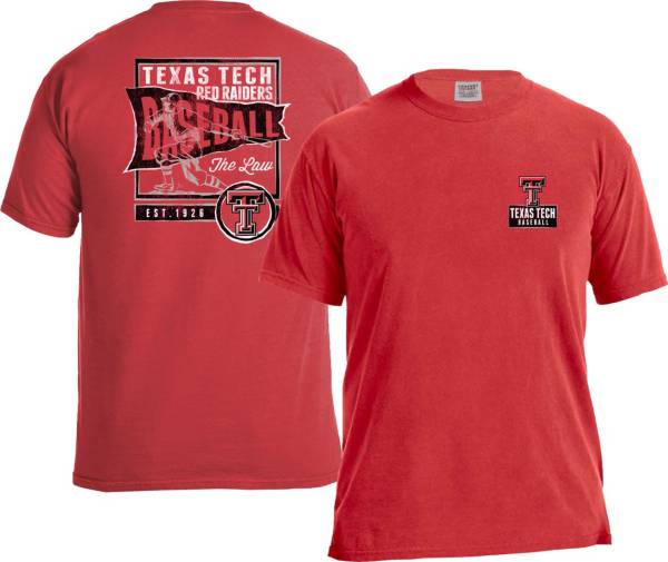 Image One Men's Texas Tech Red Raiders Red Baseball Flag T-Shirt