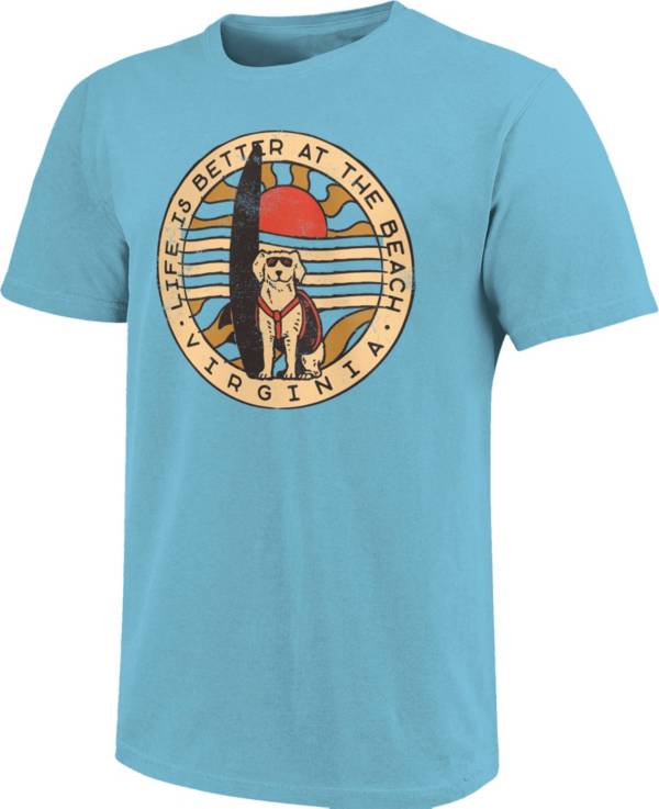 Image One Men's Virginia Wavy Beach Dog Graphic T-Shirt