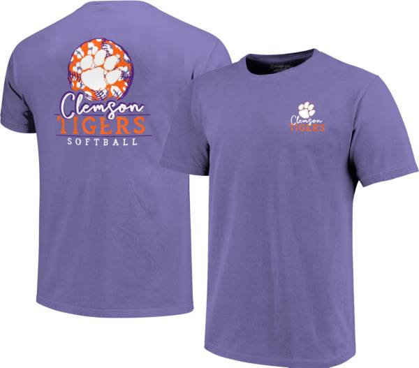 Image One Women's Clemson Tigers Regalia Pattern Script Softball T-Shirt