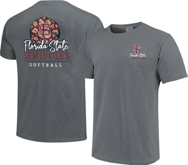 Image One Women's Florida State Seminoles Grey Pattern Script Softball T-Shirt