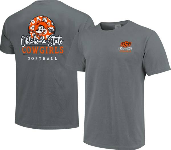 Image One Women's Oklahoma State Cowboys Grey Pattern Script Softball T-Shirt