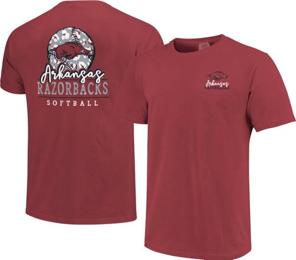 Image One Women's Arkansas Razorbacks Cardinal Pattern Script Softball T-Shirt product image