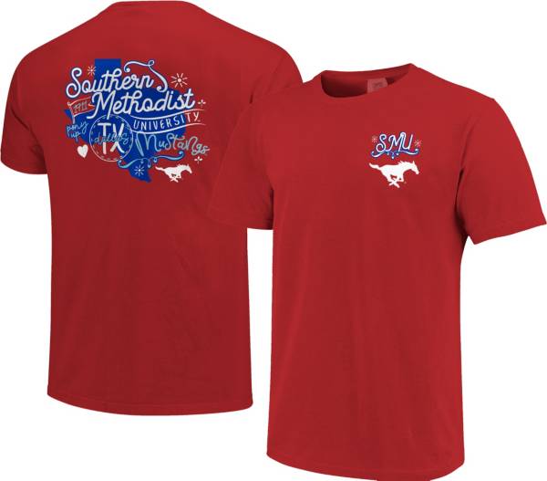 Image One Women's Southern Methodist Mustangs Red Doodles T-Shirt