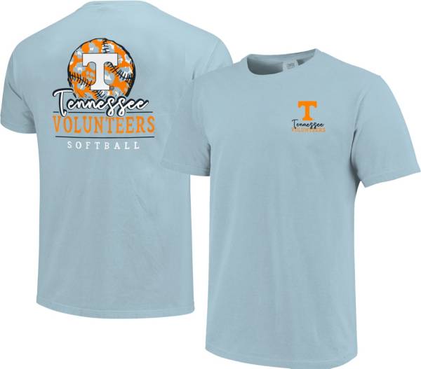 Image One Women's Tennessee Volunteers Light Blue Pattern Script Softball T-Shirt