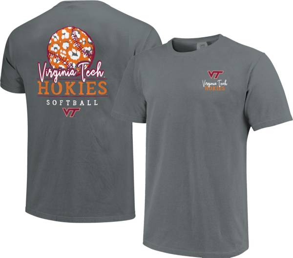 Image One Women's Virginia Tech Hokies Grey Pattern Script Softball T-Shirt