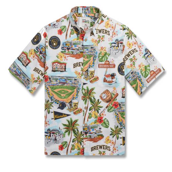 Reyn Spooner Men's Milwaukee Brewers White Scenic Button-Down Shirt