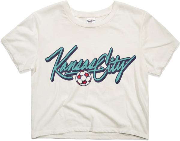 Charlie Hustle Women's KC Kansas City Script White Crop Top