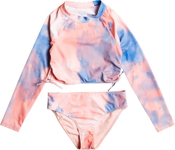 Roxy Girls' Malibu Story Long Sleeve Lycra Crop Top Swim Set
