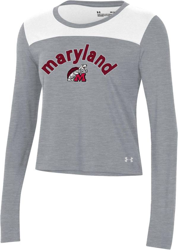 Under Armour Women's Maryland Terrapins Grey Performance Cotton Long Sleeve T-Shirt