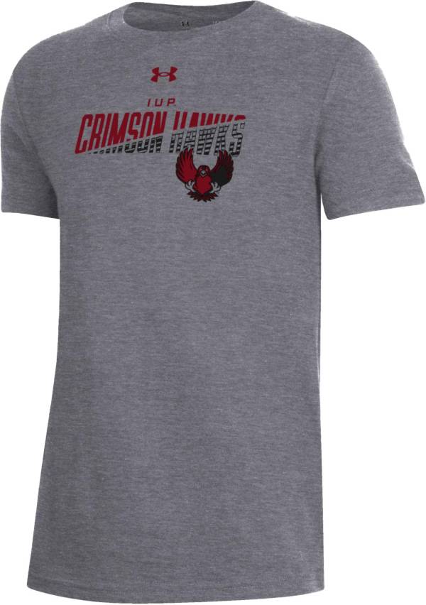 Under Armour Youth IUP Crimson Hawks Grey Performance Cotton T-Shirt