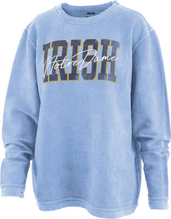 Pressbox Women's Notre Dame Fighting Irish Navy Comfy Cord Crewneck Sweater