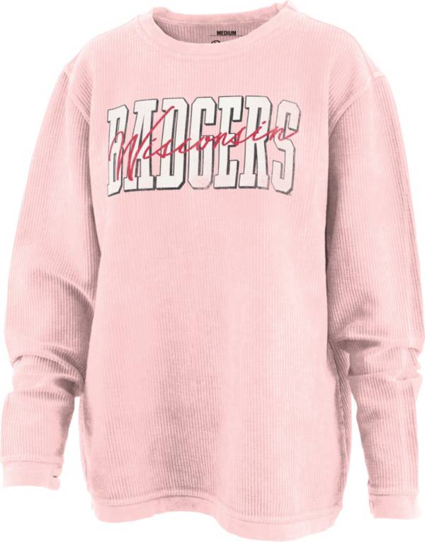 Pressbox Women's Wisconsin Badgers Pink Comfy Cord Crewneck Sweater product image