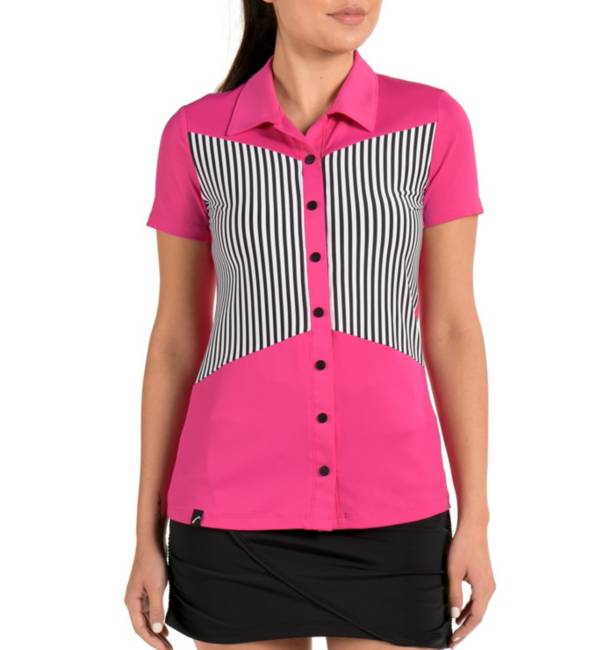 SwingDish Women's Summer Pink Striped Golf Polo product image