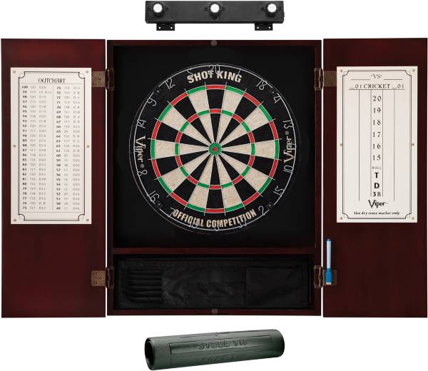 Viper Shot King Sisal Dartboard, Cabinet, and Accessory Bundle