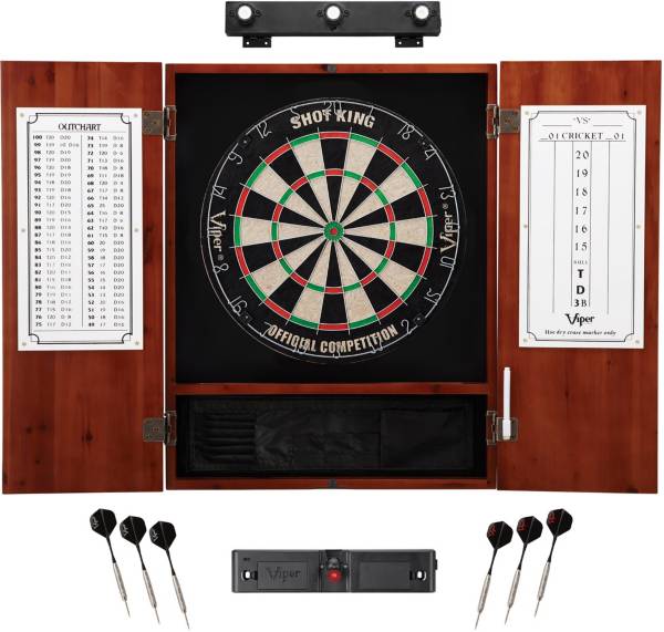 Viper Shot King Sisal Dartboard, Cabinet, and Accessory Bundle