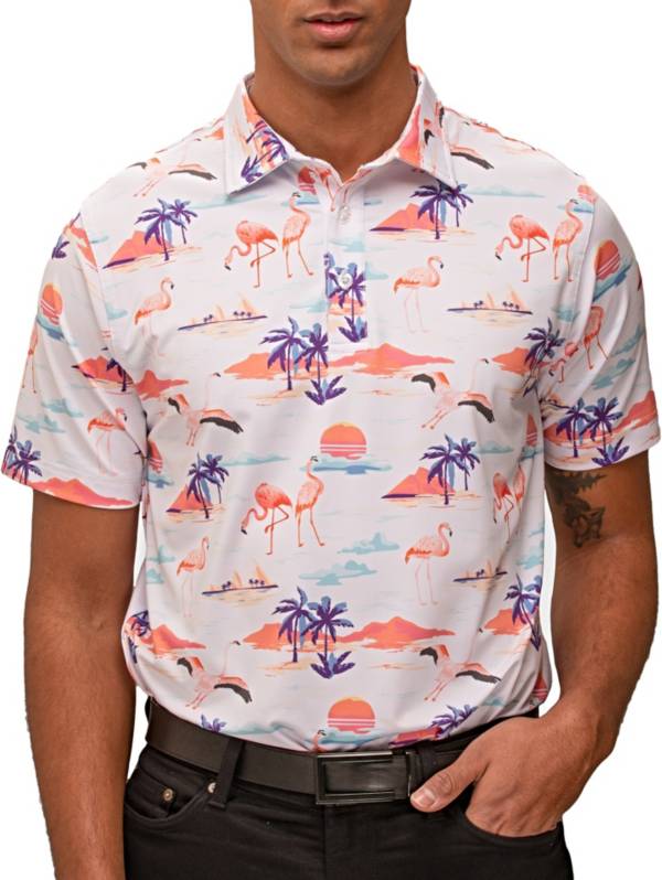 Waggle Men's Flamingo Sunset Golf Polo